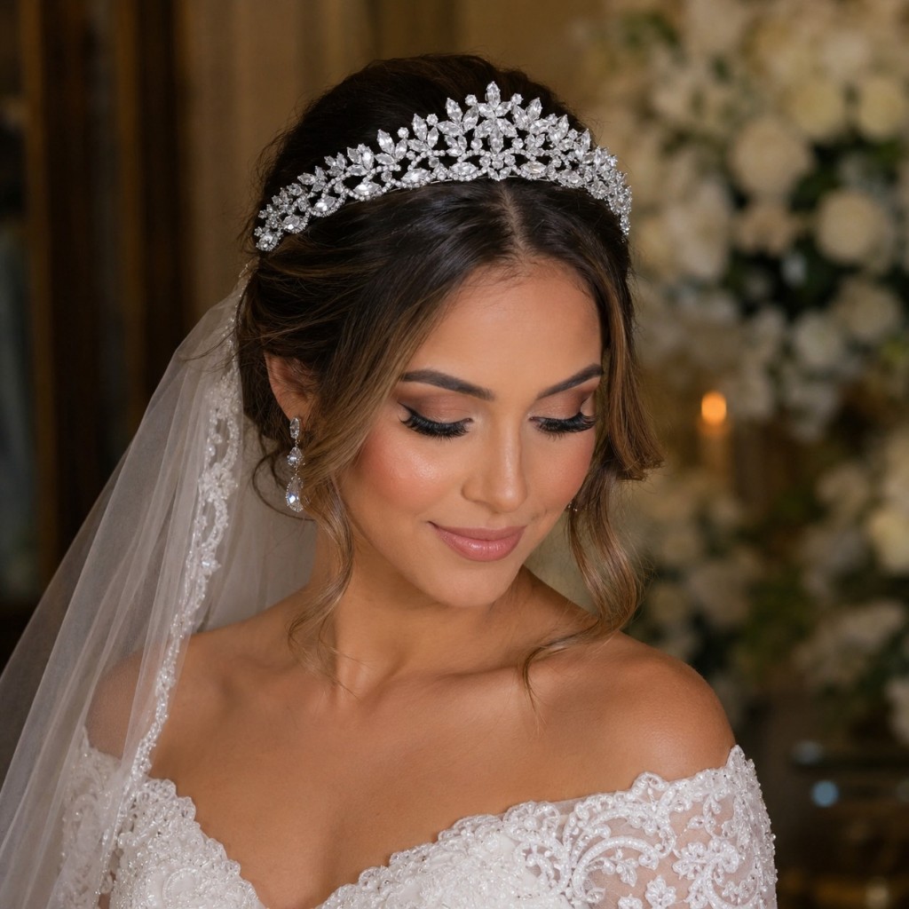 Coroa Tiara Porta Coque Zircônia Prata Prateado Para Penteado Noiva Casamento Festa de 15 Anos Luxo