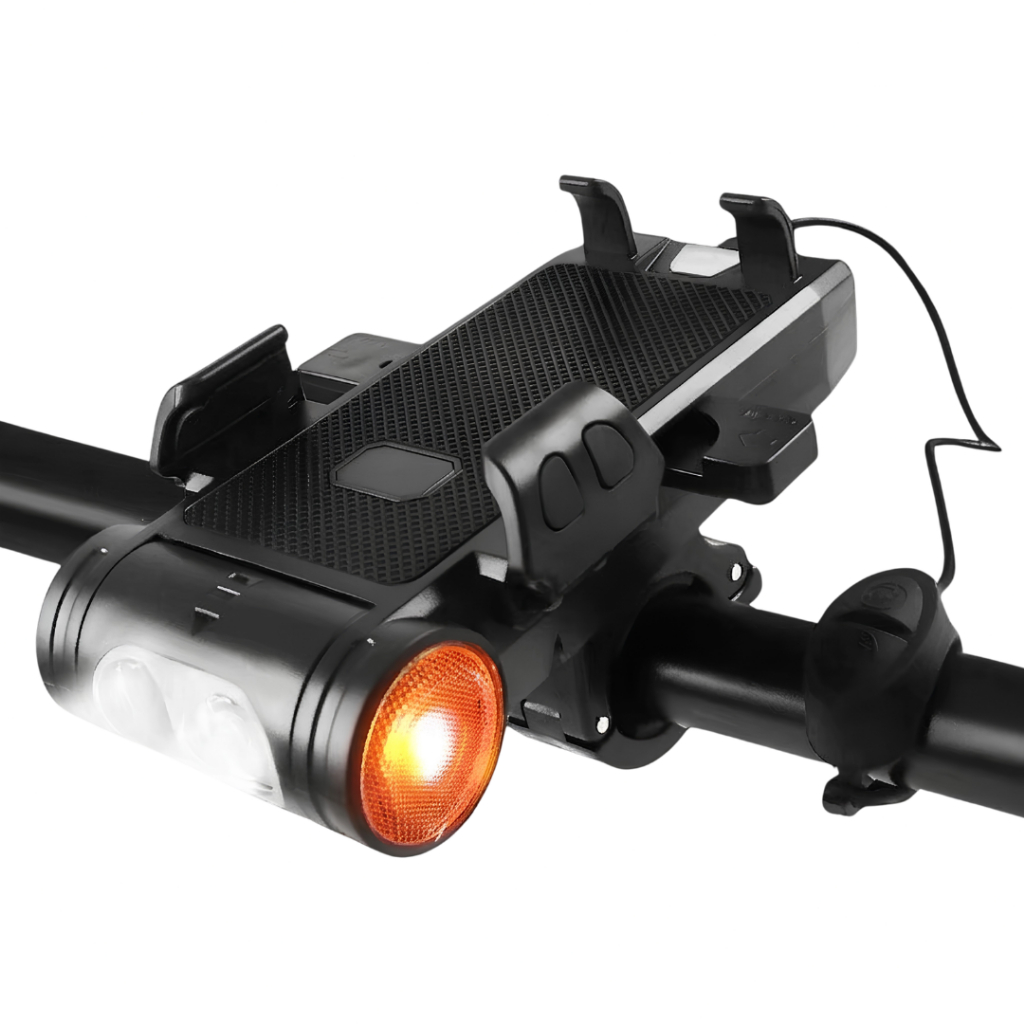Suporte de Celular para Bicicleta com Farol Led Buzina e Carregador Power Bank USB