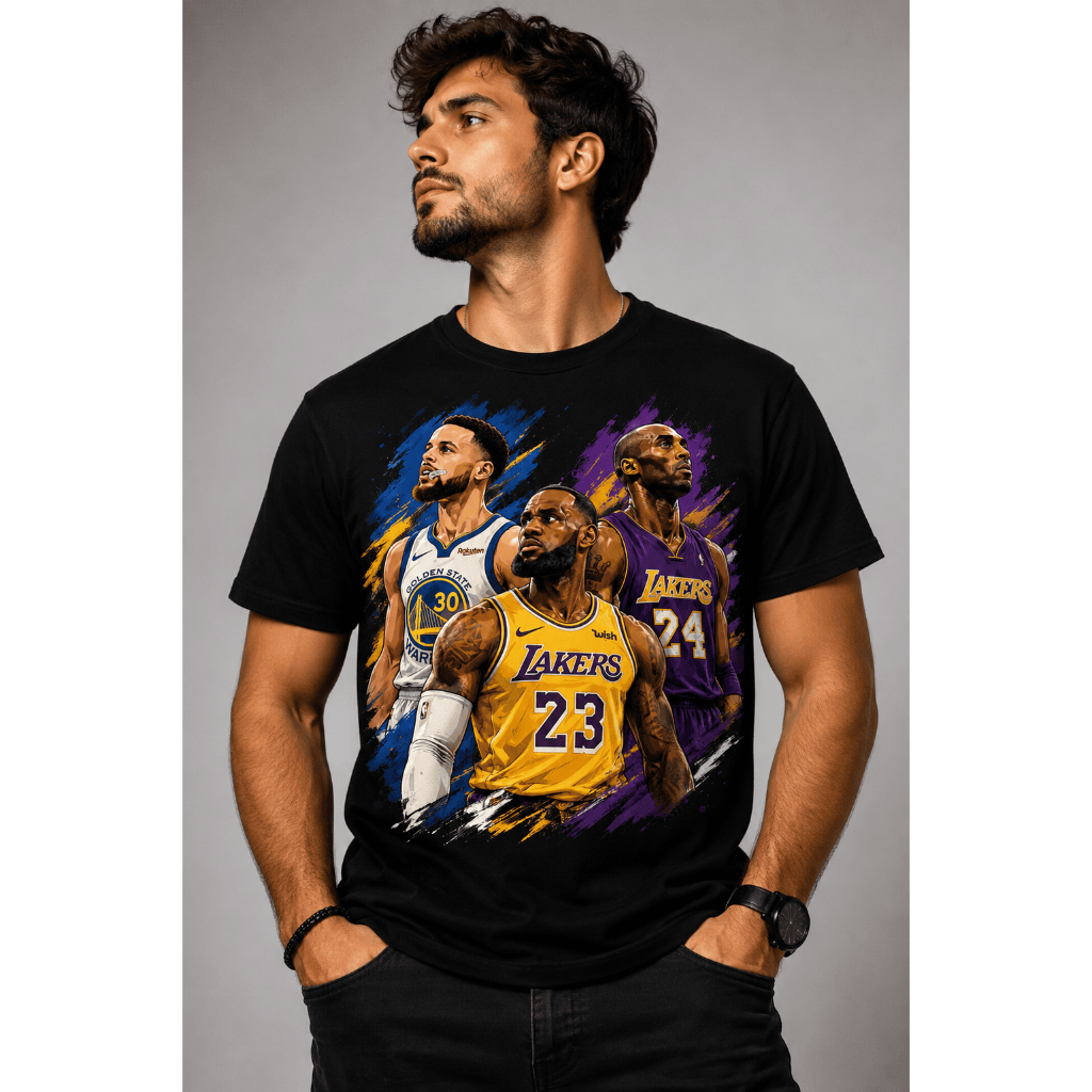 Camiseta NBA Legends Curry LeBron Kobe Bryant Estampa Premium Unissex 100% Algodão