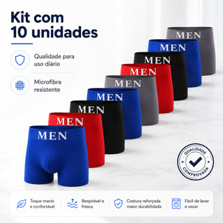 Kit 10 Cuecas Boxer Em Microfibra Adulto Premium