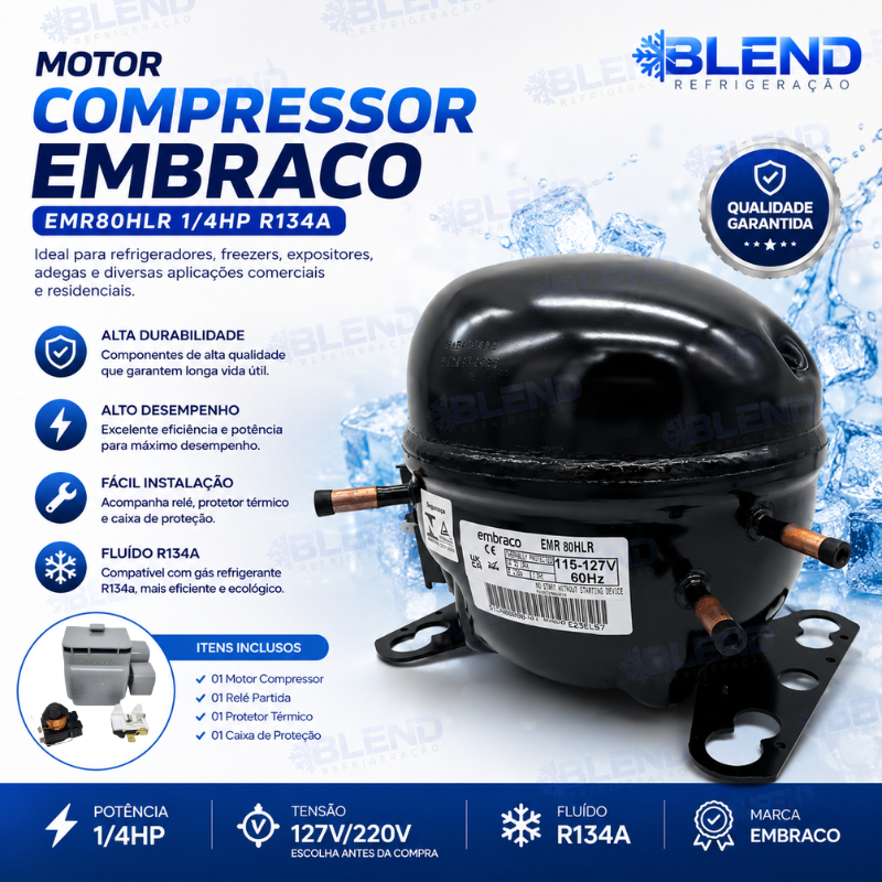 Motor Compressor Embraco 1/4+ Emr80 hlr 127v/220v Original Geladeira Freezer R134a