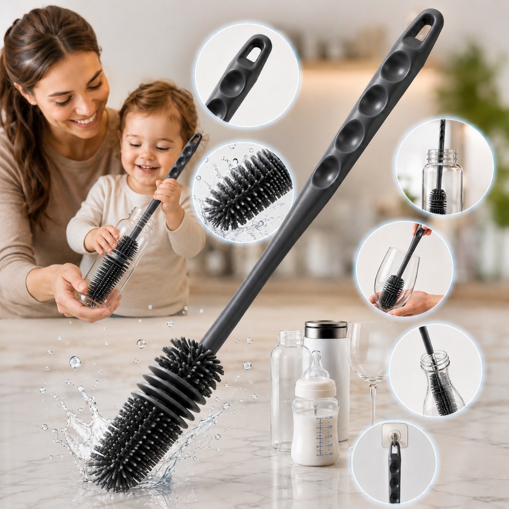 Escova Silicone Multiuso Garrafa Mamadeira Copo Taça Squeeze Não Risca Limpeza Profunda