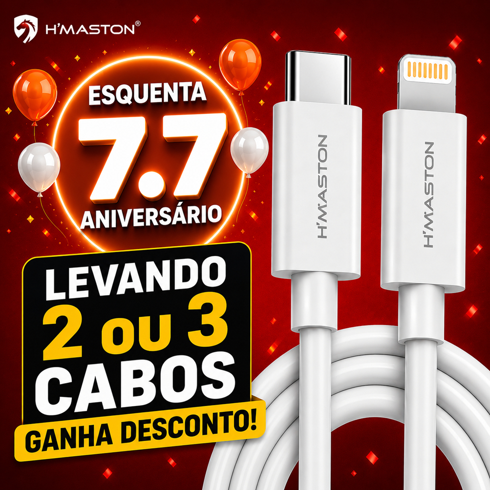 Cabo Carregador Turbo iPhone 27W H'Maston HB16-PD USB-C para Lightning Carregamento Rápido