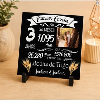 Azulejo Bodas de Trigo 3 Anos Casados Personalizado Presente Criativo Casal Amor Decoração Romântica