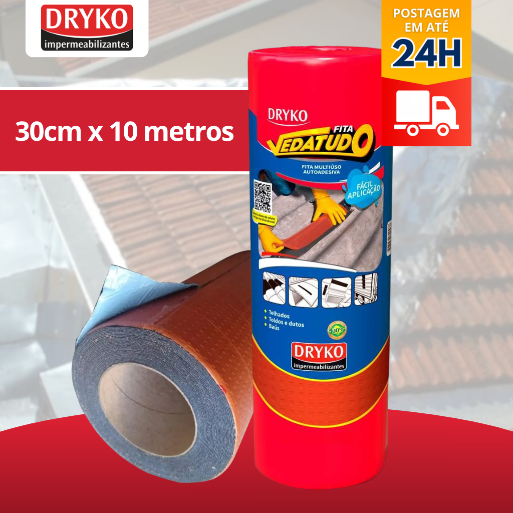 Manta Asfáltica Terracota 30cm X 10m Telhado Fita Auto Adesiva Vedatudo Dryko Impermeabilização