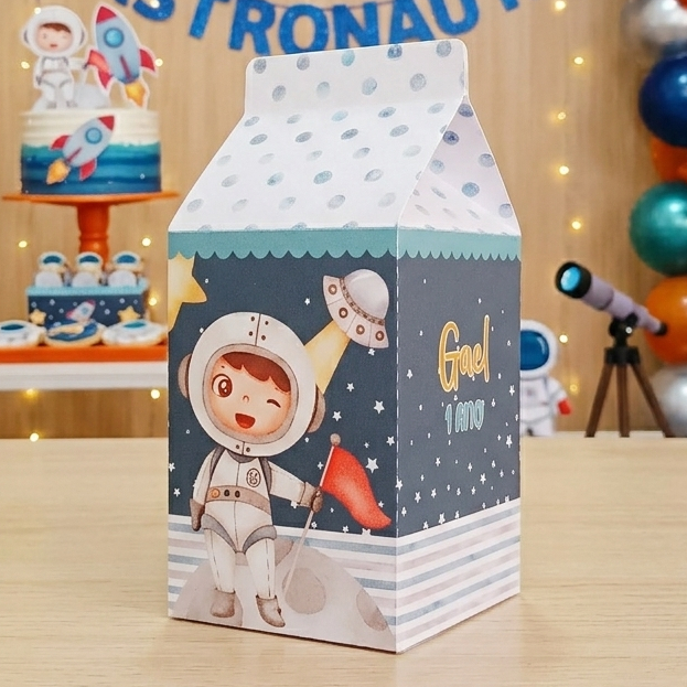 ENVIO RÁPIDO - Caixinhas Milk Personalizada Astronauta - Lembrancinha Aniversário Festa
