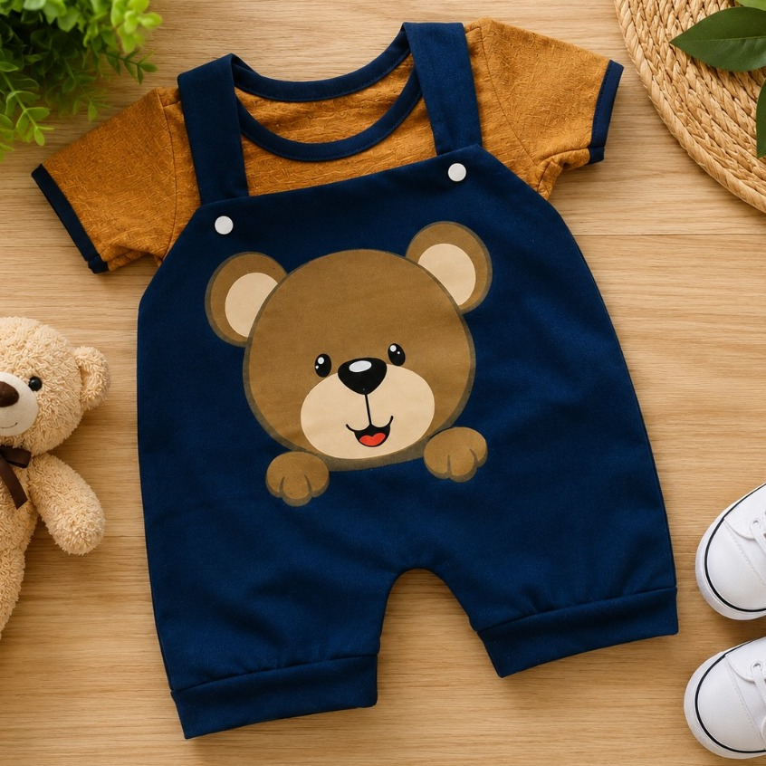 Macacão + camisa temático urso para bebê menino