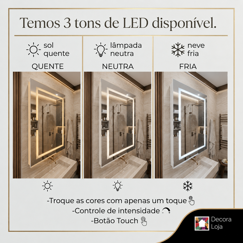 Armário Para Banheiro com Espelho Iluminado LED 3 Cores à PILHA ou FONTE Jateado Decoração · foto 2