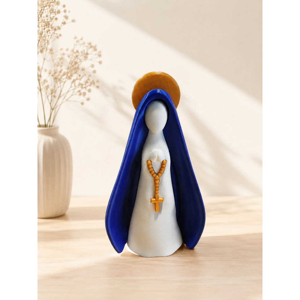 Escultura Nossa Senhora 18 cm | Imagem Religiosa Decorativa para Altar, Sala e Quarto, Presente Católico,