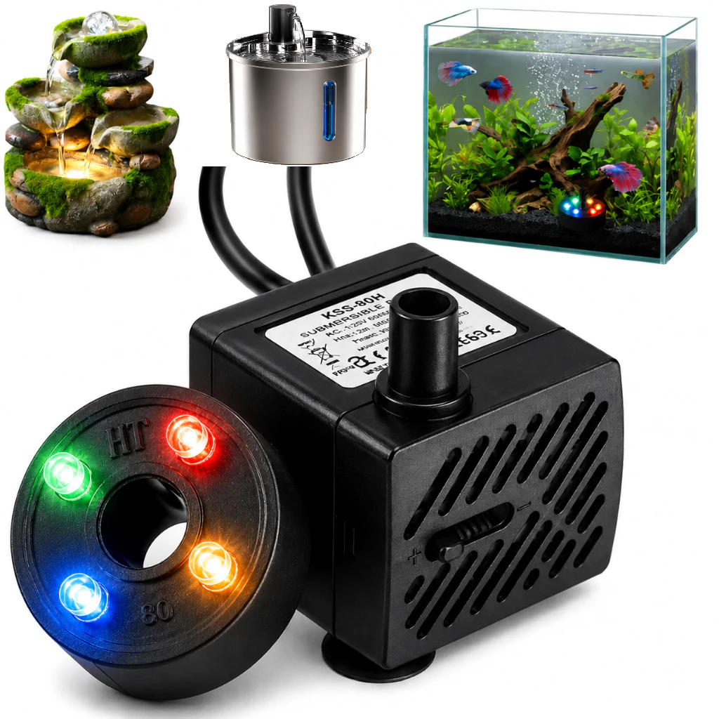 Bomba de Aquário Com Led Submersa Bivolt Bombinha Fonte Aquário Pet Gato - Oferta