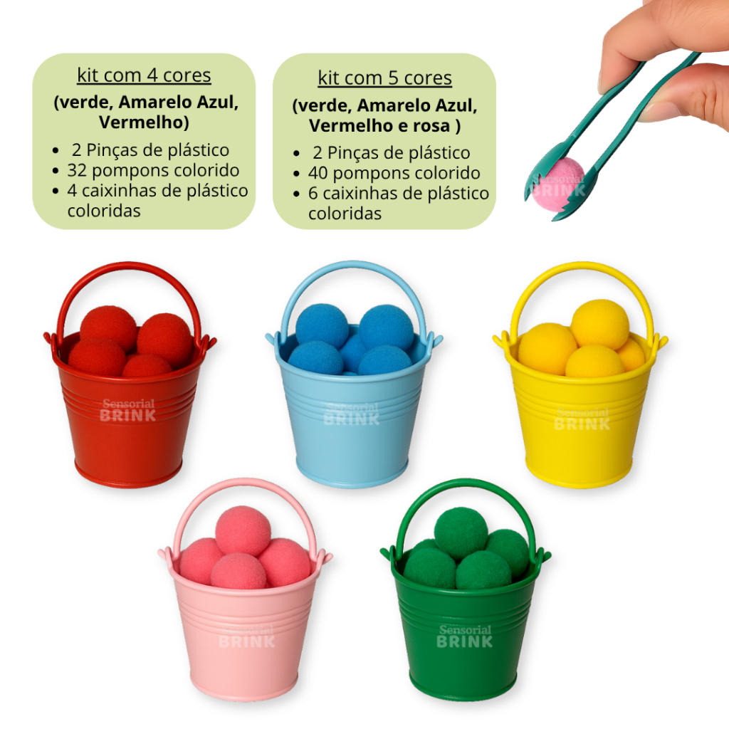 Detalhes do Jogo Pega Pompom Montessori com Baldinhos Coloridos | Pinça Infantil | Brinquedo Sensorial Educativo