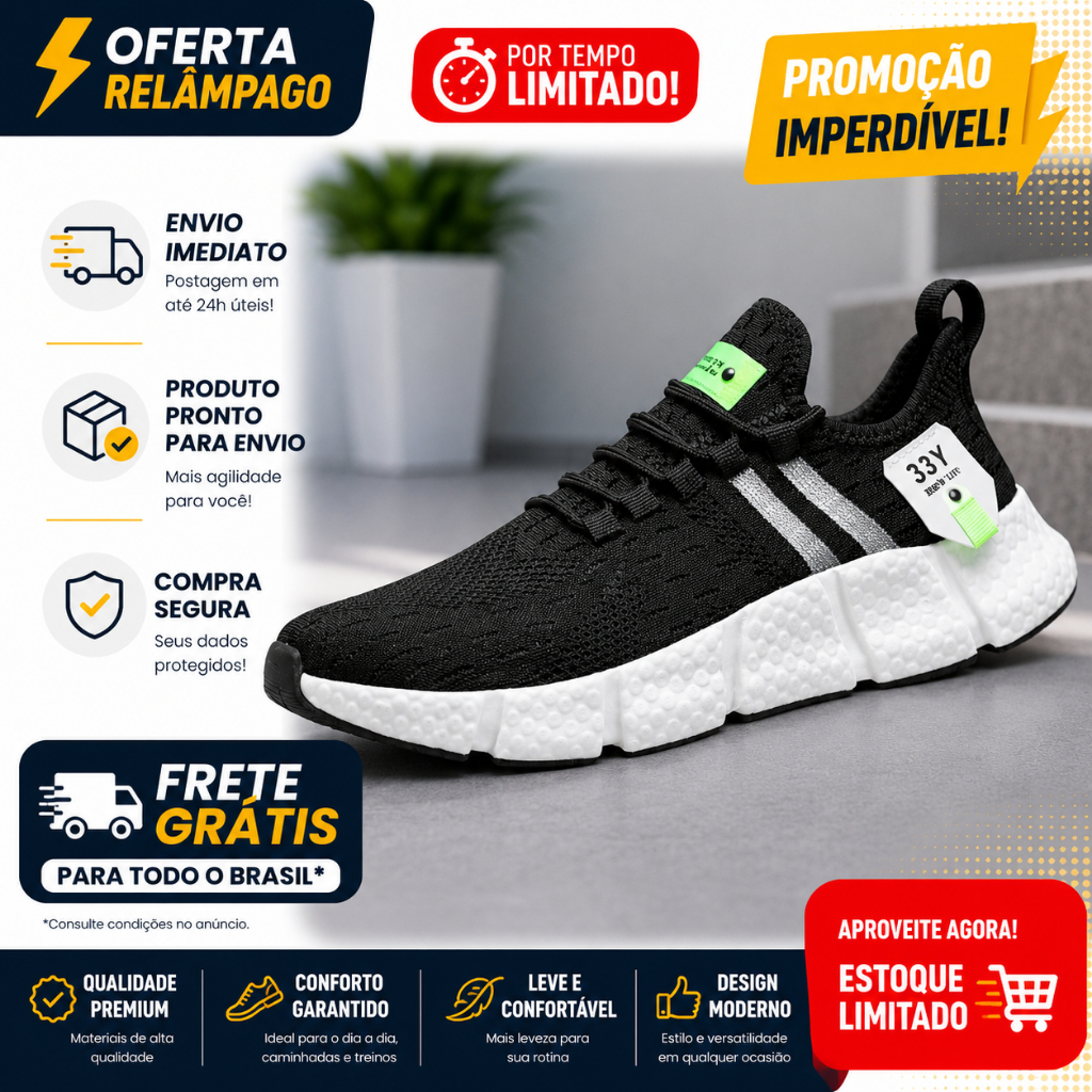 Tênis Masculino Feminino Unissex Esportivo Caminhada Academia Leve Confortável Respirável