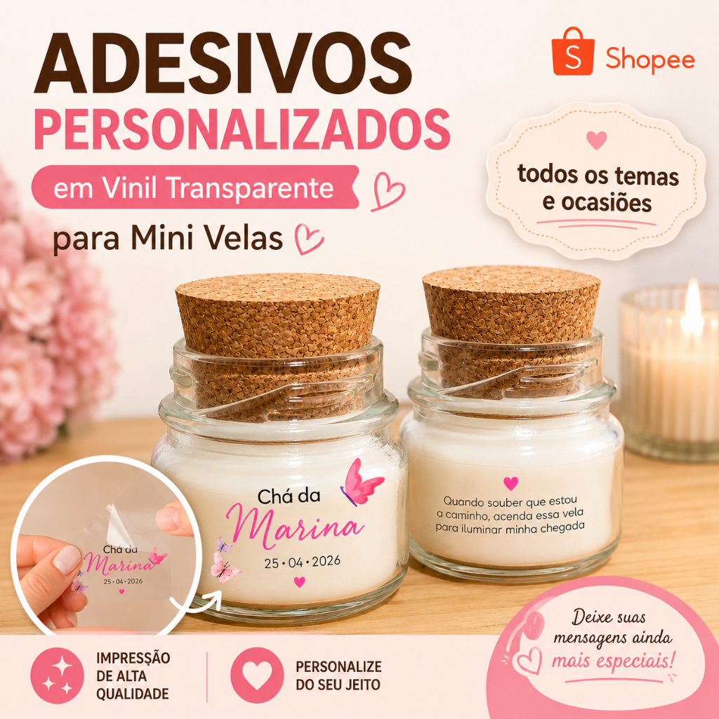 Adesivos Frente E Verso Personalizados Transparente Para Velas - Lembrancinha, Presente, Chá De Bebê, Casamento...