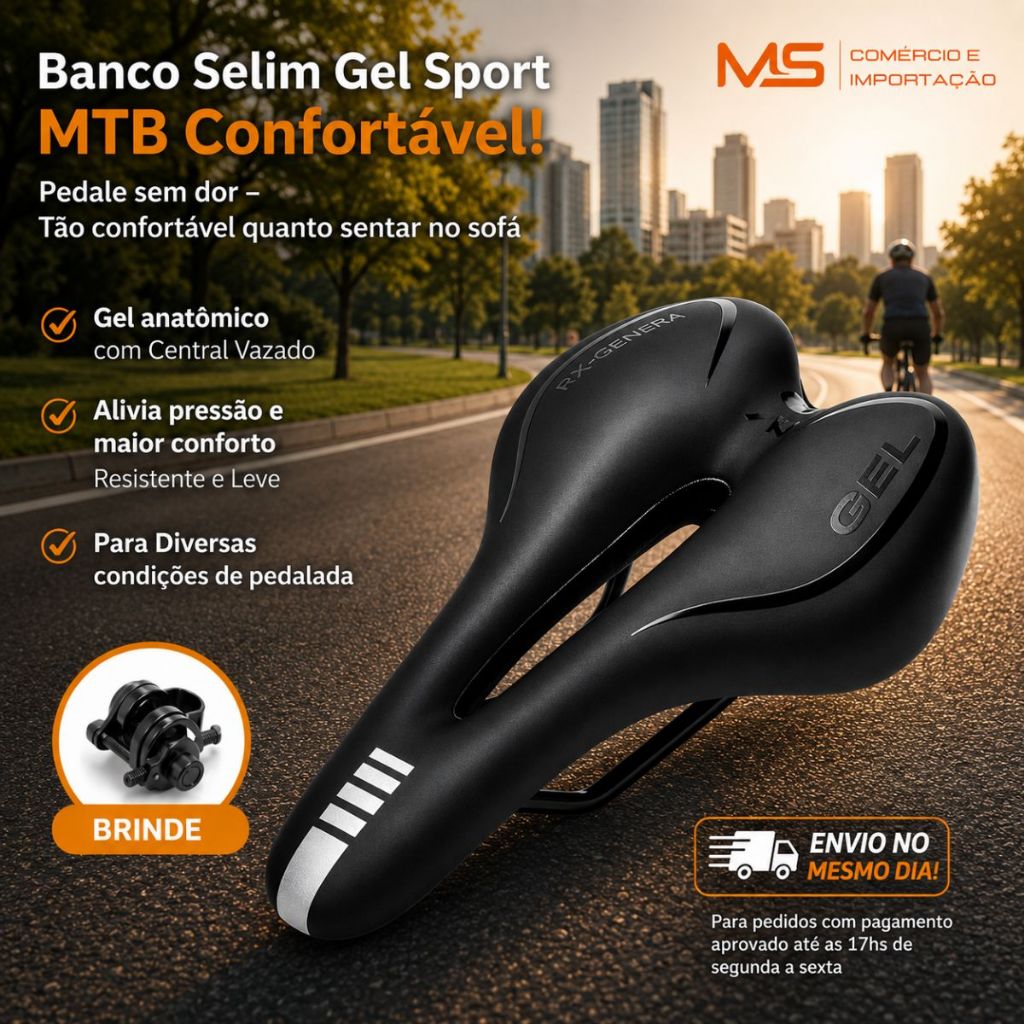 Selim Banco Gel Bicicleta Bike MTB Sport Vazado 275 X 155mm Anti-prostático