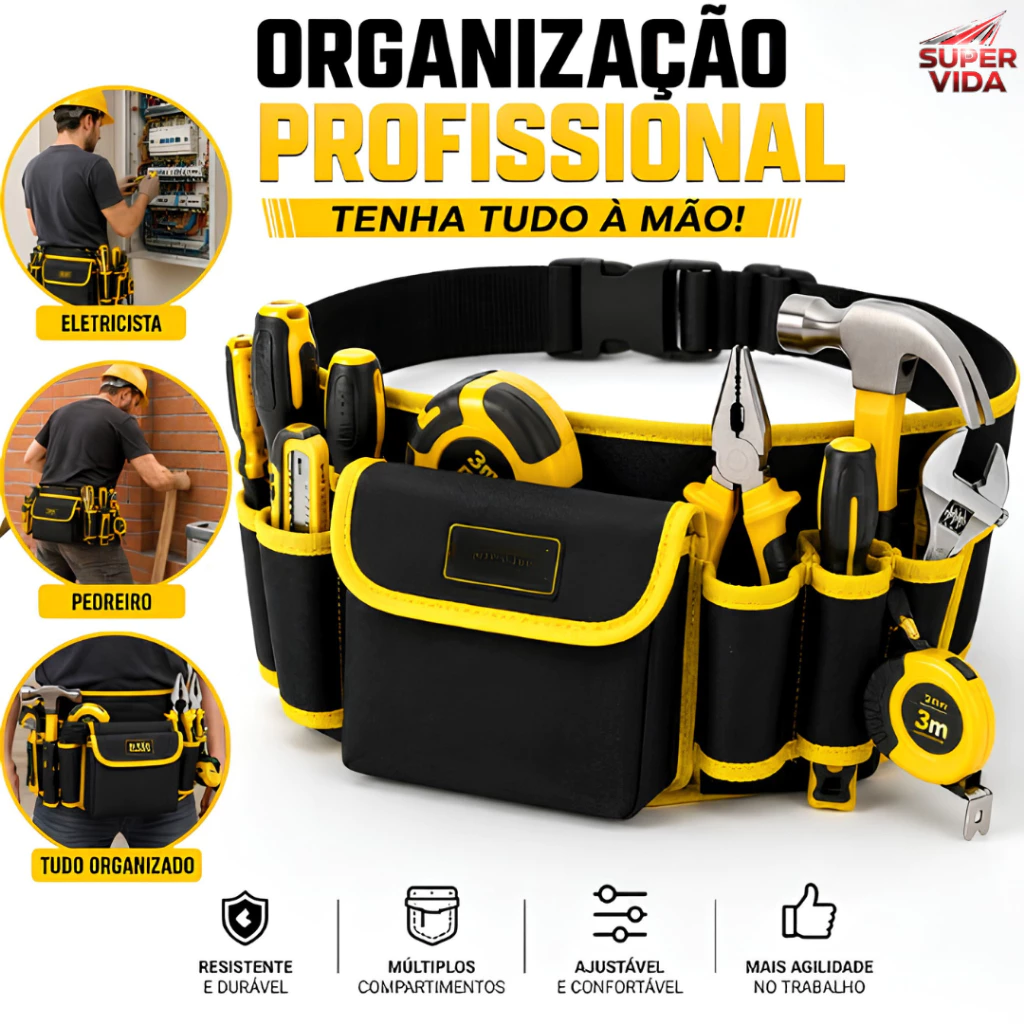 Bolsa de Cinto Ajustável Multibolsos 52X13CM Leve Luatek Tecido Oxford para Reparos e Montagens — imagem 1
