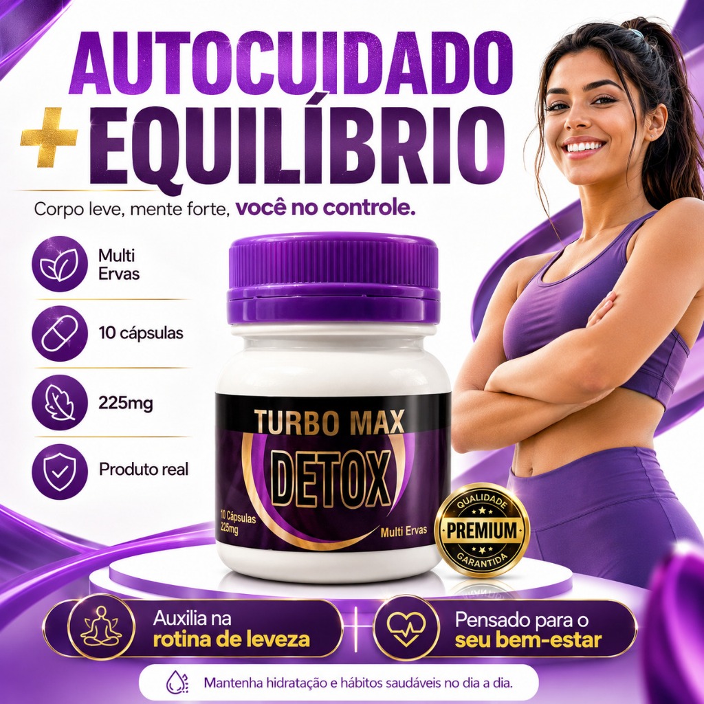 Turbo Max Detox 10 Cápsulas 225mg Suplemento Alimentar com Fibras e Extratos Vegetais