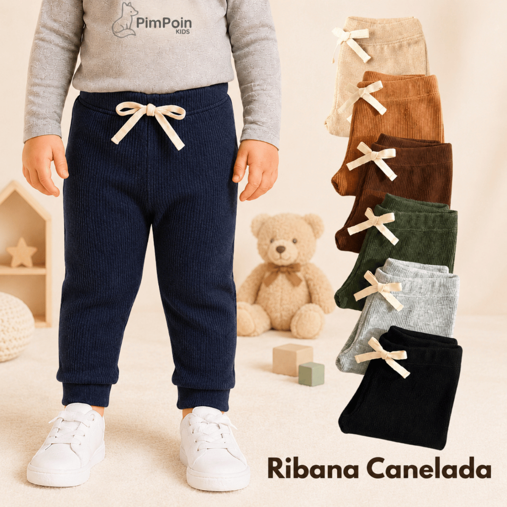 Calça Jogger Canelada Infantil |Unissex| Algodão Premium com elastano | P bebê ao 4 Anos