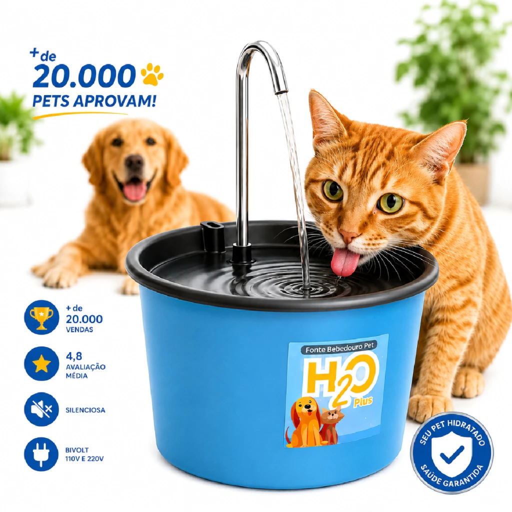 Fonte Bebedouro H2O Plus para Cães e Gatos de 1.5 Litros com Torneira Inox