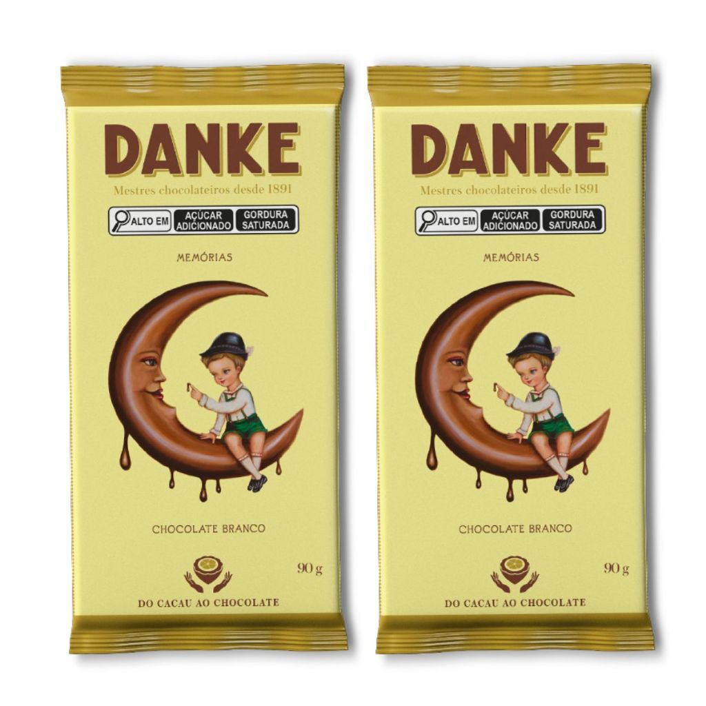 Kit 2un Chocolate Branco Barra Premium Danke Memórias 90g