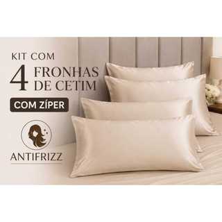 Kit com 4 Fronhas de Cetim COM ZÍPER ANTIFRIZZ Luxuosa