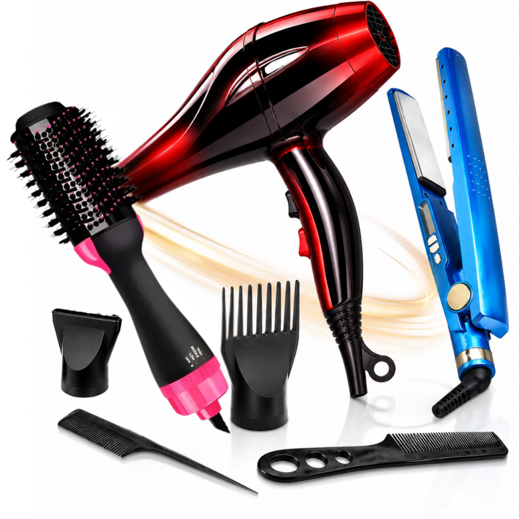 Kit Prancha Chapinha Nano Titanium + Secador de Cabelo 2200W + Escova Secadora Alisadora Oval