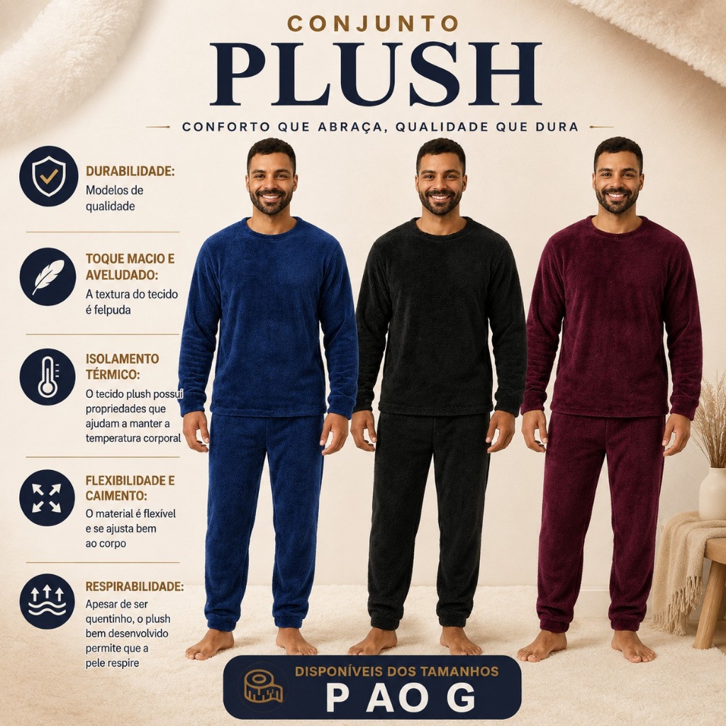 Pijama Longo Inverno Masculino em Plush Conforto e Qualidade P ao G