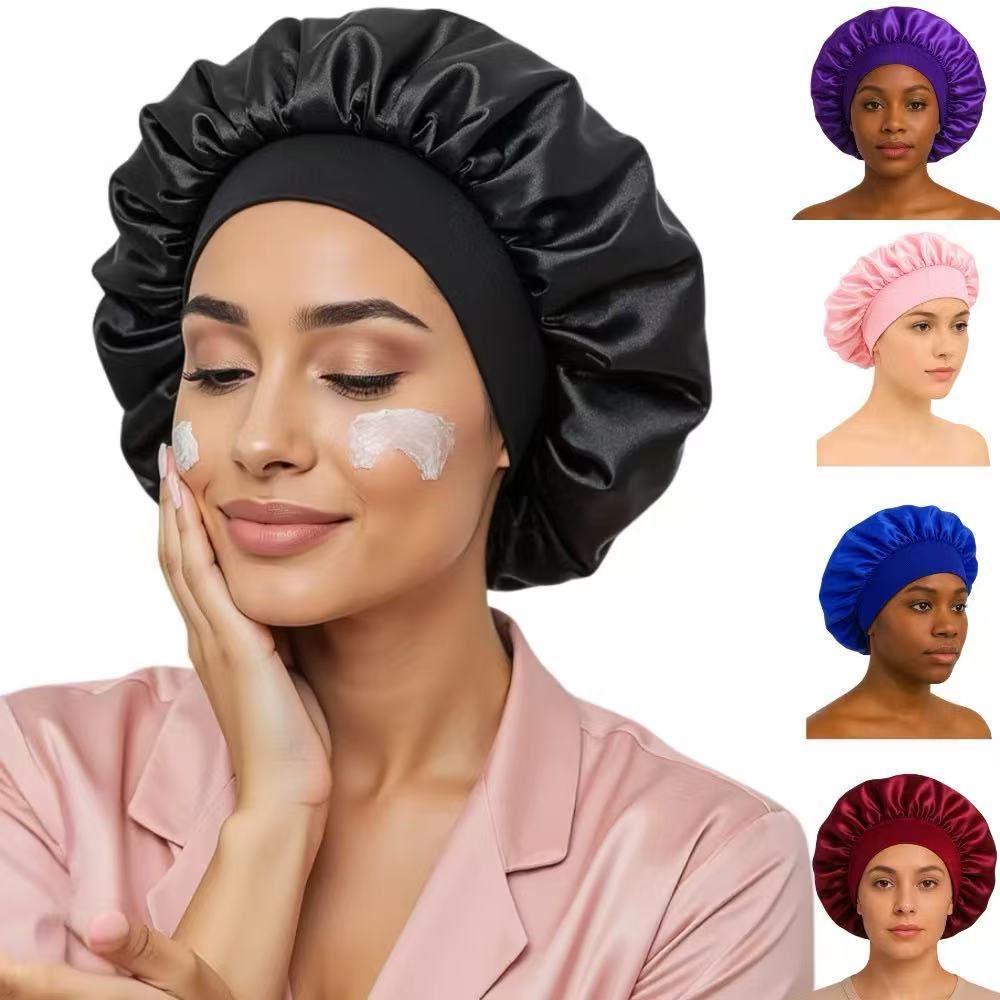 Toucas de Cetim com Faixa Larga Elástica Anti Frizz Para Dormir Protege Cabelo Cacheado Crespo Ondulado