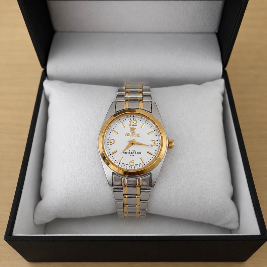 Relógio Feminino ORIMET Social Vintage Retro Prata Dourado Elegante Pulseira Aço Tamanho MINI