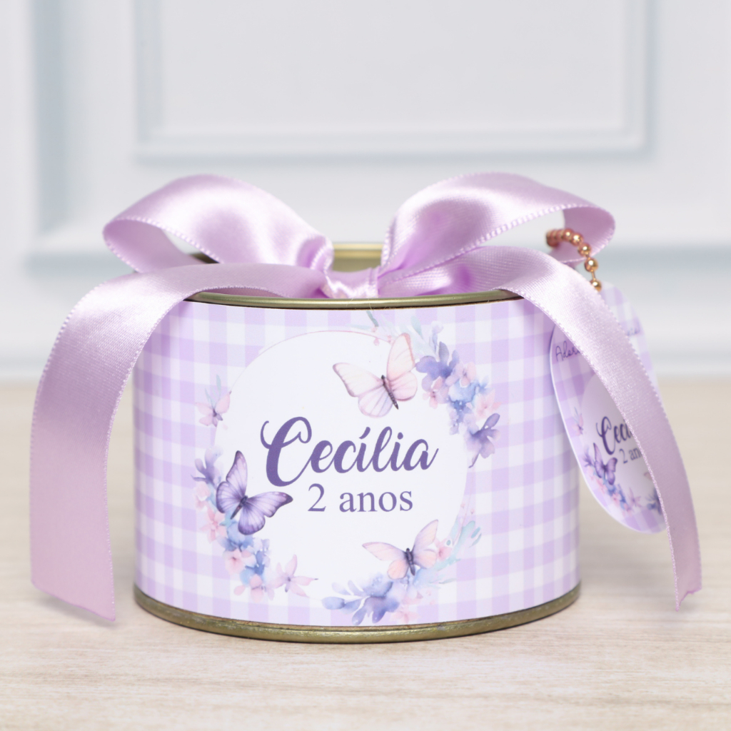 Kit Tubolata 7x5cm Personalizada Borboleta Lilás  Maternidade Lembrancinha Festa