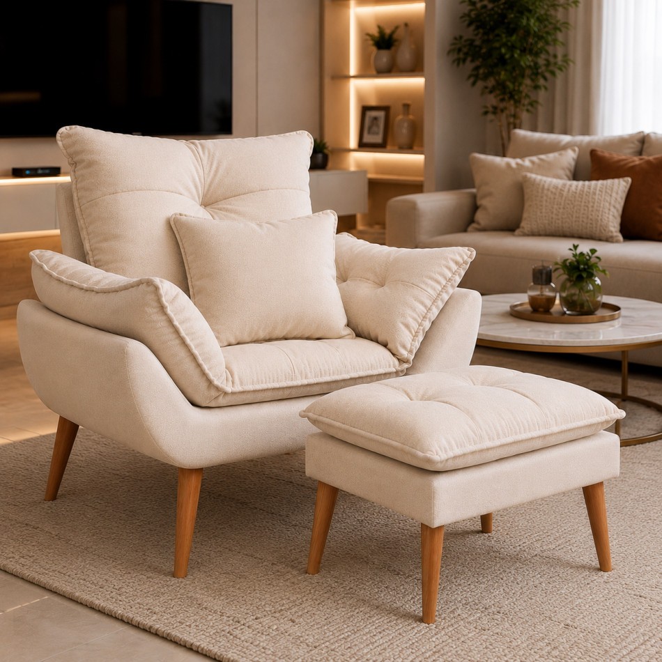 Poltrona Puff Com Almofada Quarto de Bebê Completo Decoração Sala Tecido Suede Moveis Rack Sala