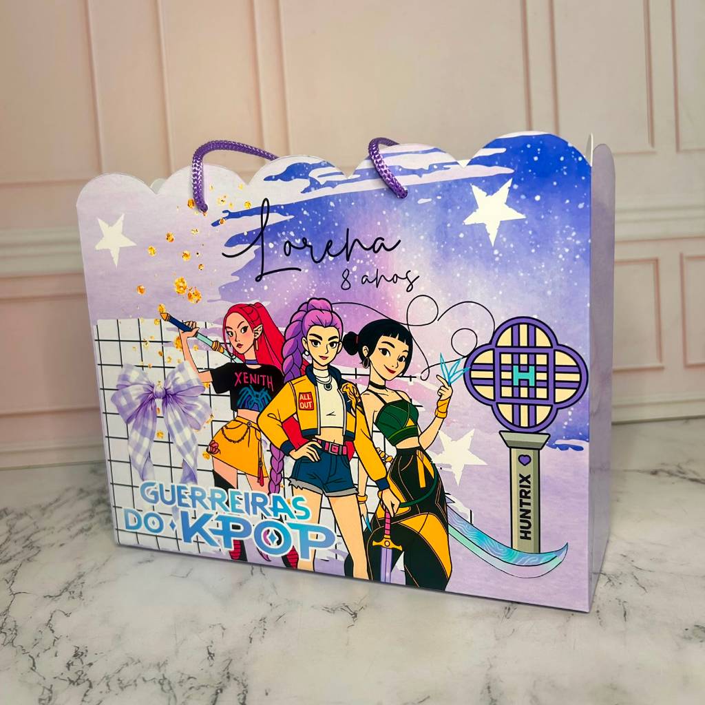 Sacolinha Personalizada Huntrix Guerreiras do KPOP | Pegue e Monte | Lembrancinha Festa Infantil