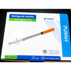 100 Unidades de Seringa de Insulina venper 1ml U100 30G com Agulha Fixa 0,30x8mm