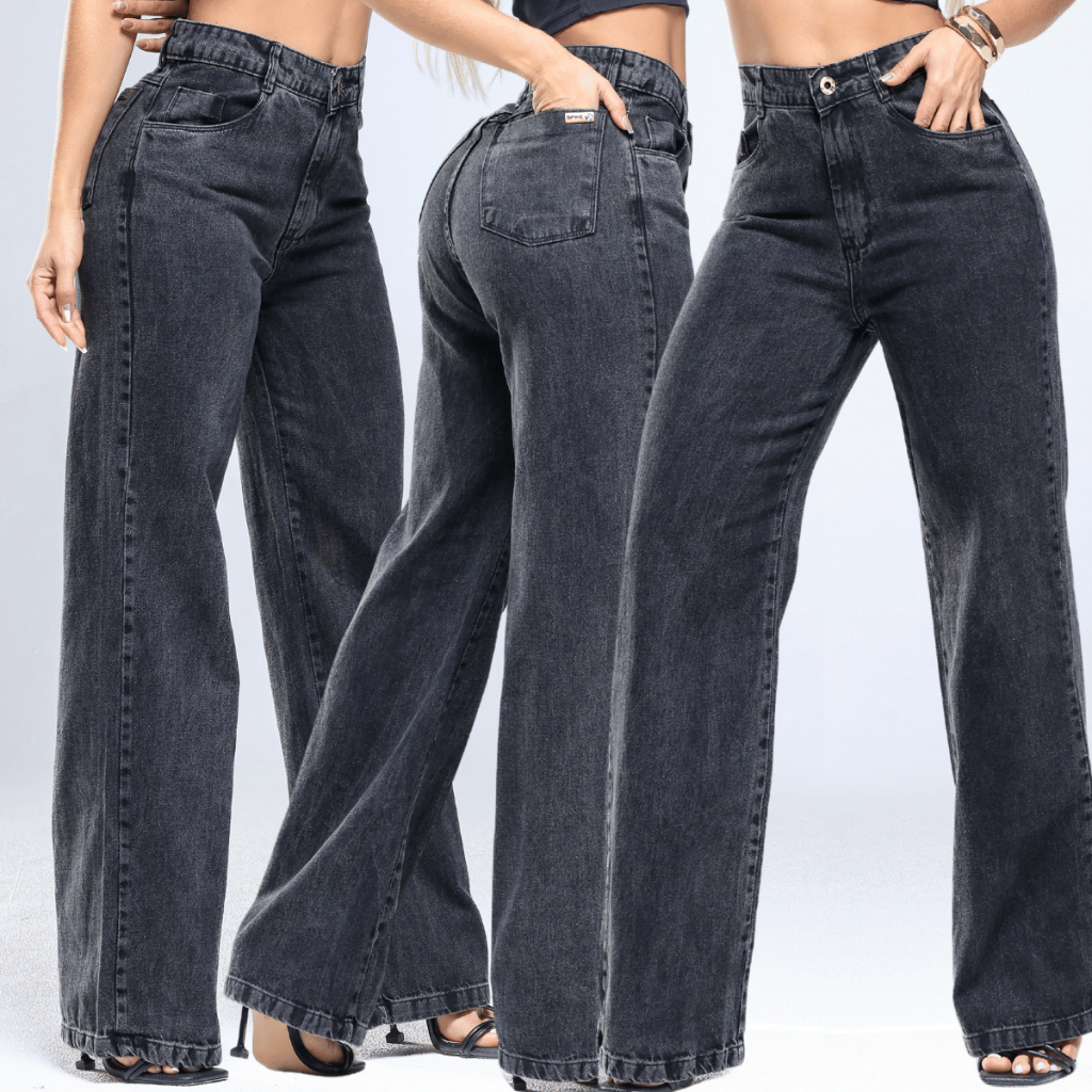 Calça Wide Leg SEM LAYCRA Feminina Jeans Algodão Pantalona Empina Bumbum Cintura Cos Alta