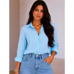 Camisa Feminina Viscolinho Manga Longa Social Casual Elegante Trabalho Confortável Slim