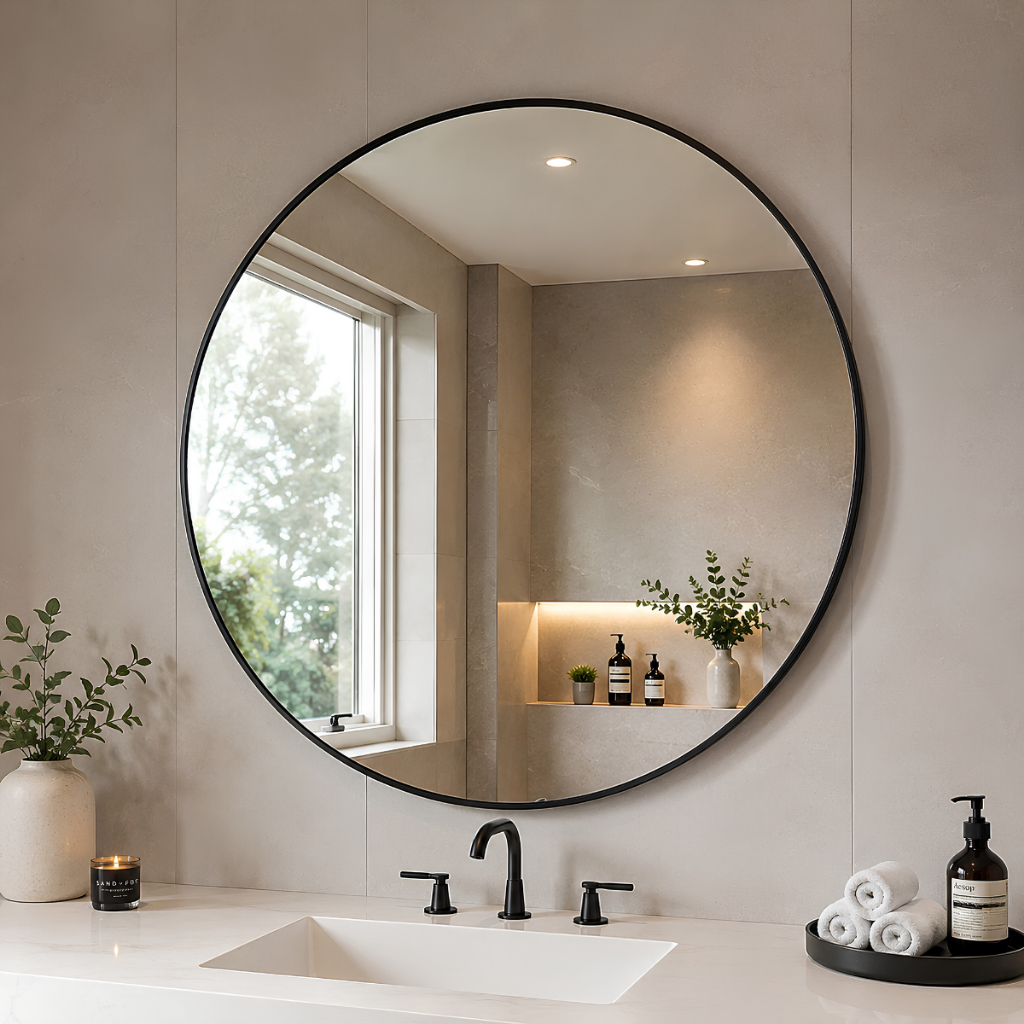 Espelho Lopazzi Redondo Grande com Moldura 80cm Quarto Banheiro Sala Hall Decorativo