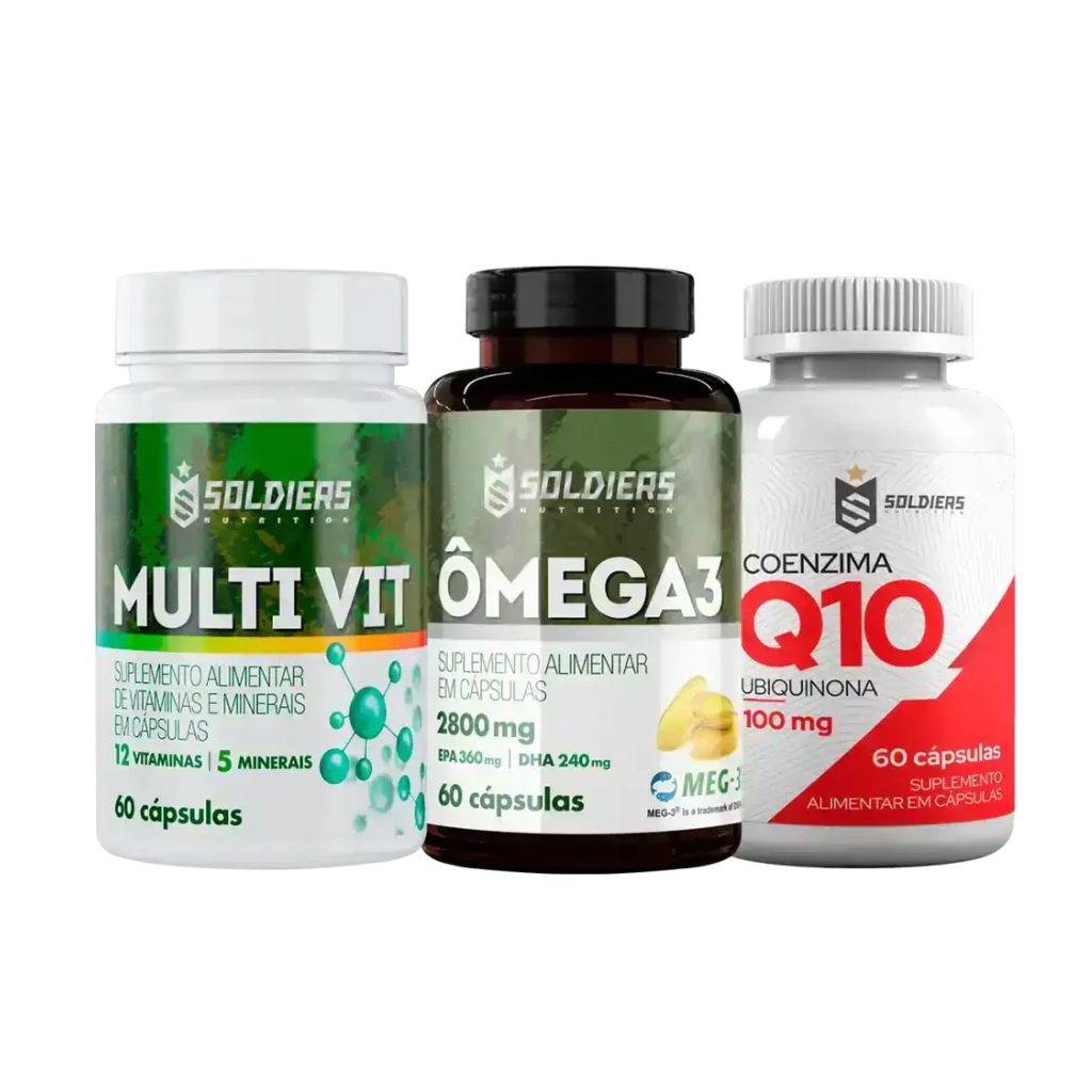 Imagem Kit Coenzima Q10 100mg + Ômega 3 60 Caps 1000mg + Multivitamínico 60 Cáp - Soldiers Nutrition