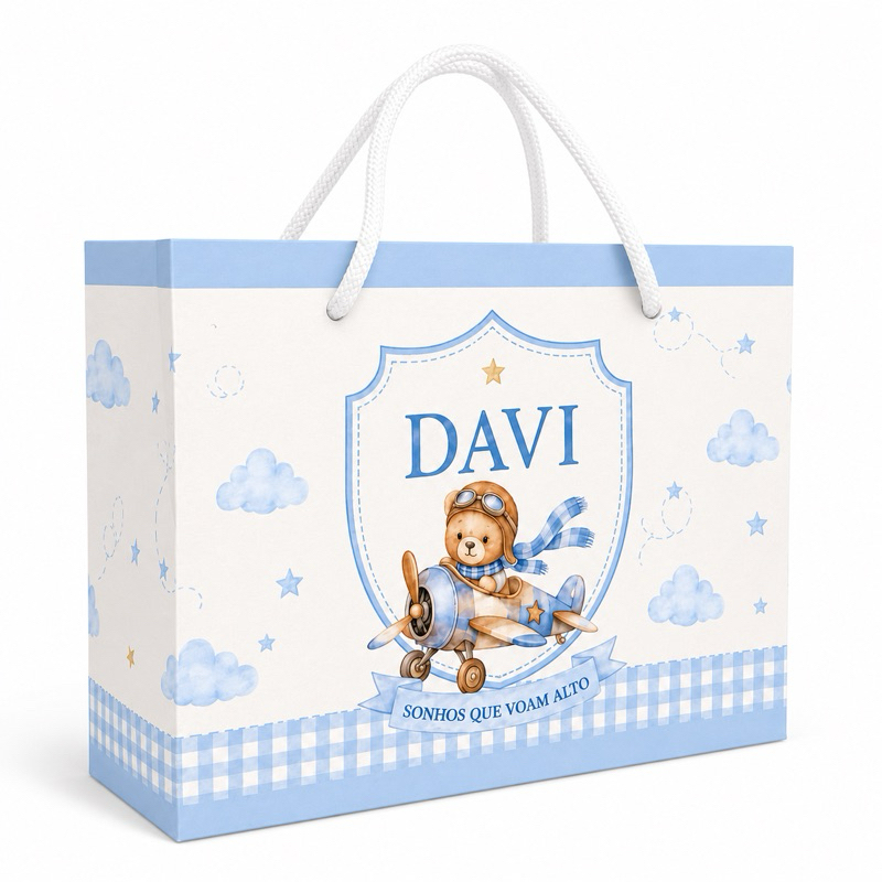 PEGUE E MONTE | Sacolinha Urso Azul Aviadot | Lembrancinha Caixinha Personalizada Personalizado