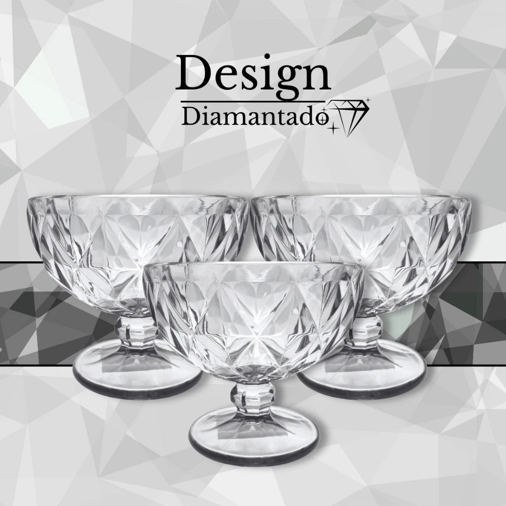Jogo 6 Taças De Sobremesa Vidro Diamond 310ml Premium Kit Taça De Sorvete Doce Elegante