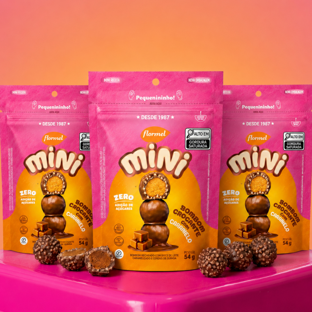 Kit 3 Pacotes Bombom Zero Açúcar Sem Glúten Crocante com Caramelo Mini Doce Fit Flormel 54g