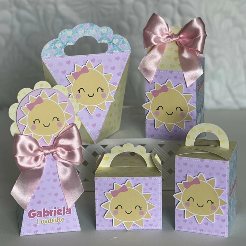 KIT FESTA Raio de Sol Rosa  MENINA Personalizado pegue e Monte Lembrancinhas - Aniversário - Caixinha Personalizadas