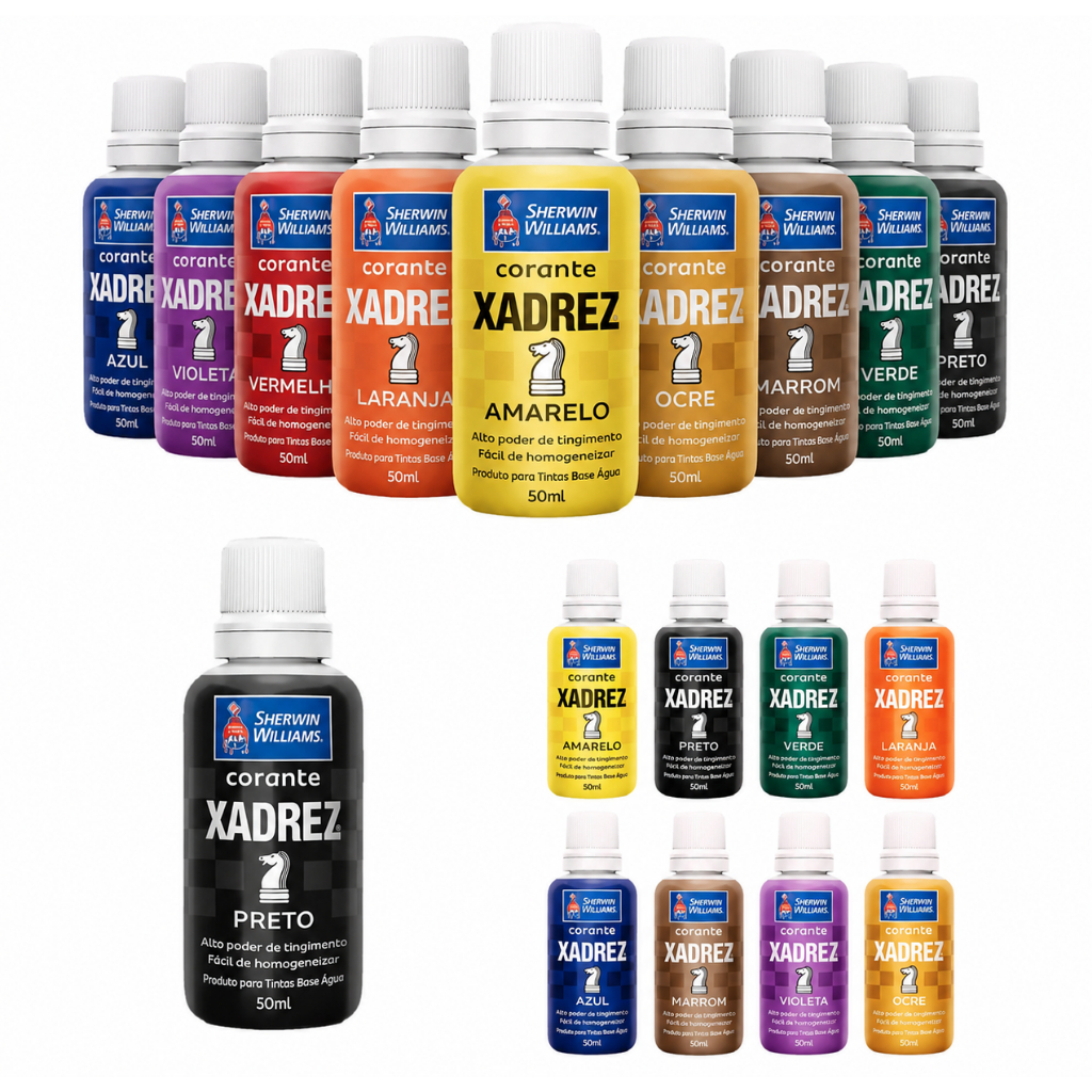 kit c/3 Corantes Líquido Xadrez 50ml com Alto Poder de Tingimento para Tintas