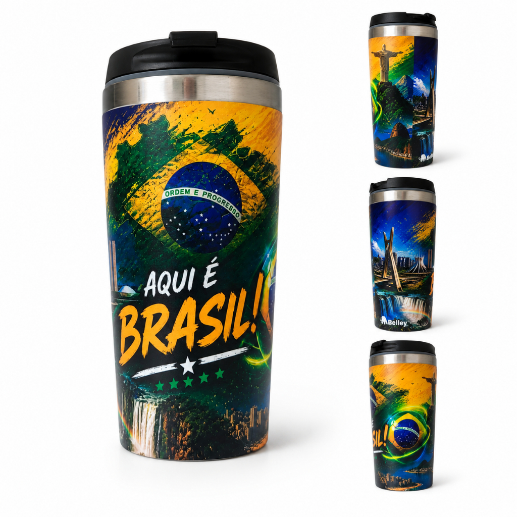 COPO BELLEY - INOX 450 ML - AQUI É BRASIL- SELEÇÃO BRASILEIRA - HEXA CAMPEÃO- UV 360 PREMIUM-