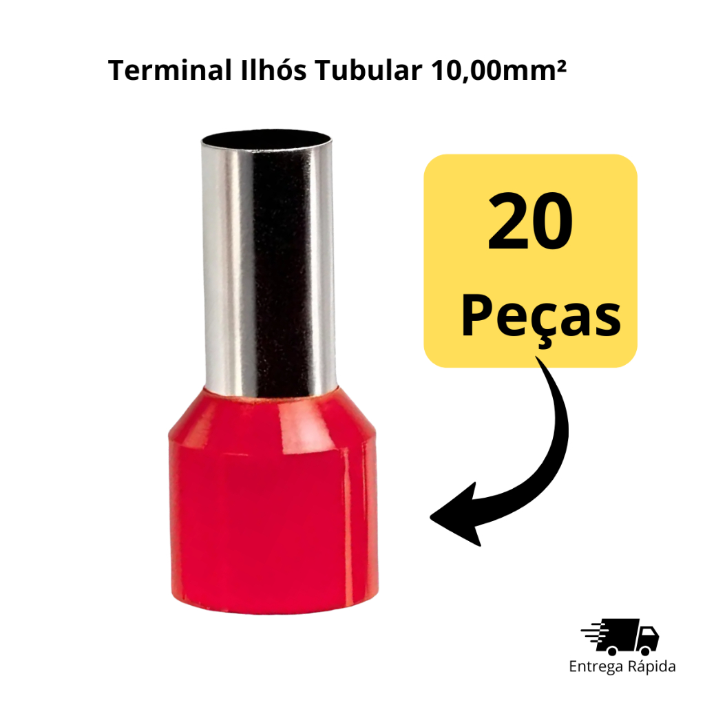 Terminal Elétrico Ilhos Simples 10,00mm Vermelho Kit 20 Peças