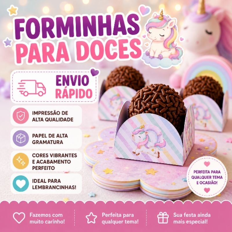 ENVIO RÁPIDO 60 ~120 Forminhas Unicornio Festa Infantil Doces Cha de Bebe Lembrancinhas Docinhos Aniversário