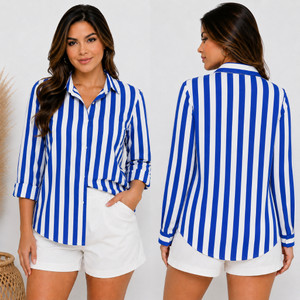 Camisa Casual Blusa Listrada Com Textura Manga Longa