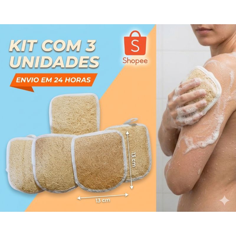 Esponjas forrada unidade esfoliante Vegetal bucha natural 100% Ecológica  promoção atacado 3 Unidades sortidos