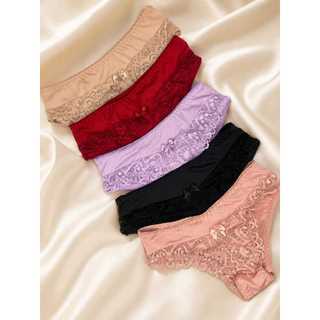 Kit 5 Calcinhas Com Renda Conforto Tangas Sensual Adulto Calcinhas Cintura Média Costura Três Pontos