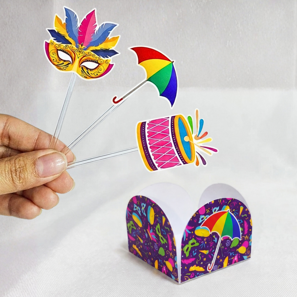 Forminhas personalizadas de doce e tags de docinhos tema Carnaval Menina aniversário Lembrançinhas