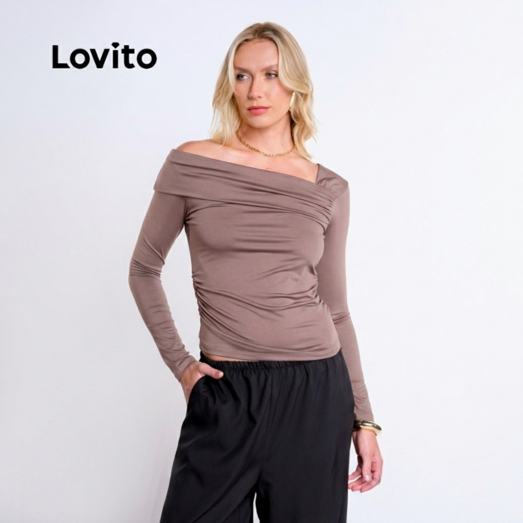 Lovito Blusa Feminina Manga Comprida Assimétrica TSNS56BX321