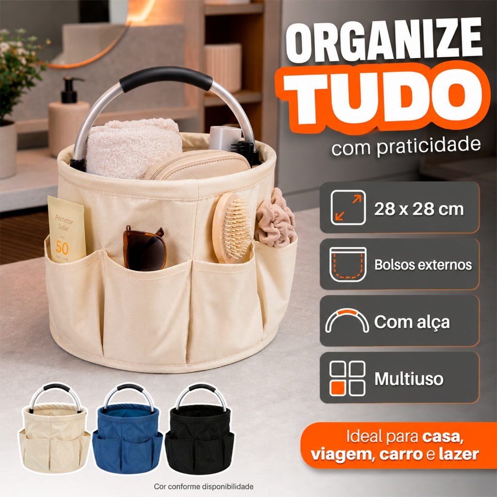Bolsa Organizadora Multiuso Com Bolsos E Alça 28x28cm